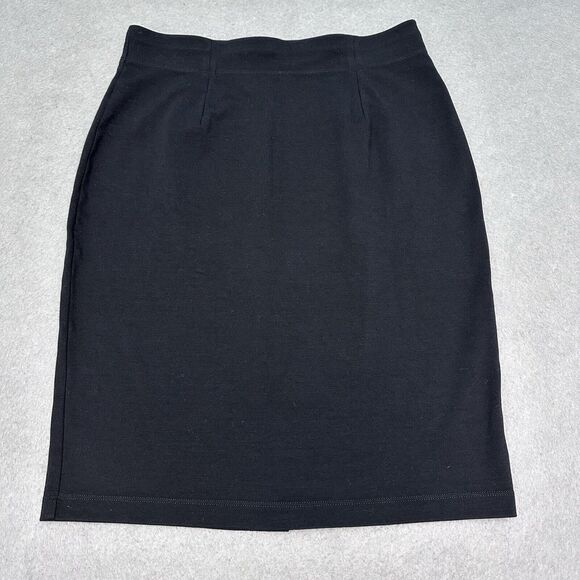 Eileen Fisher Pencil Skirt Sz Small Black Pull On Knee Length Viscose Back Vent - Picture 2 of 10